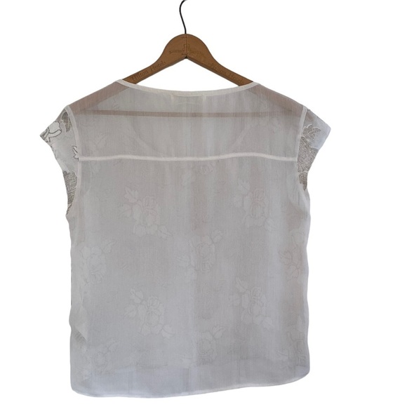 Abercrombie and Fitch Sheer White Embroidered Cap Sleeve Blouse Size Medium - Picture 2 of 5